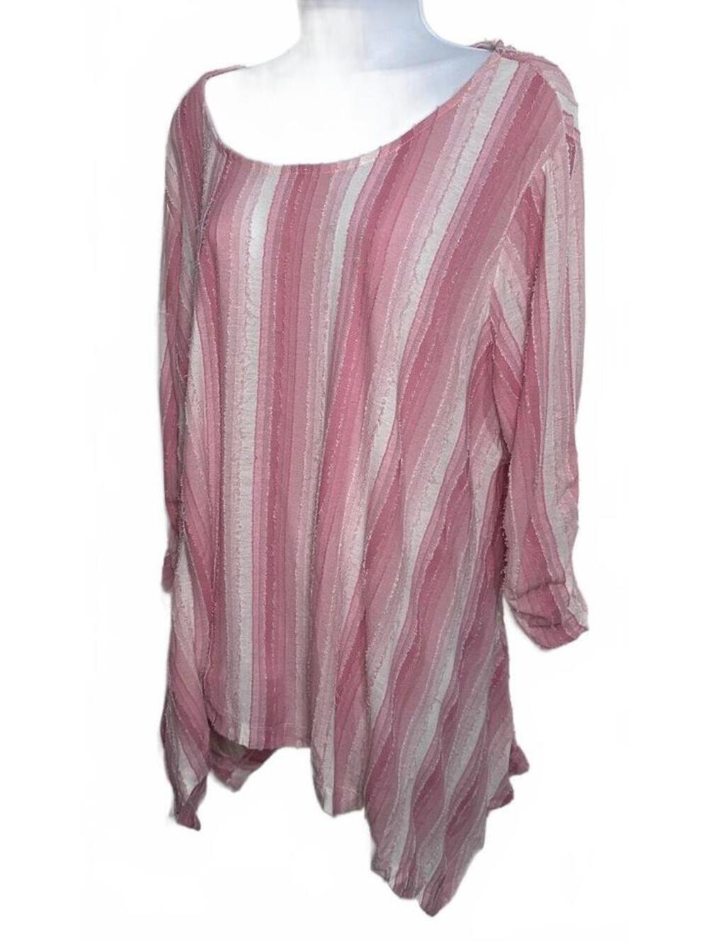 Philosophy Pink White Vertical Striped Blouse 2X Plus Size Sheer Textured Top